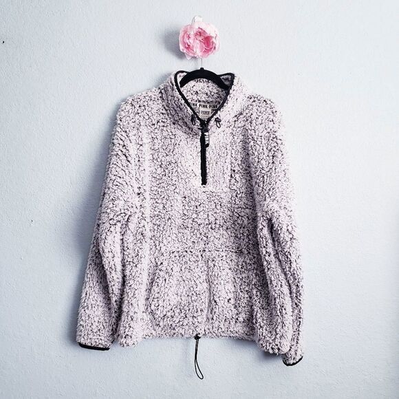 Victoria's Secret Pink Cozy Sherpa Quarter Zip Jacket - Picture 1 of 8